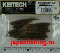 Keitech Custom Worms Live Impact 2.5" #101 Green Pumpkin PP 12шт.